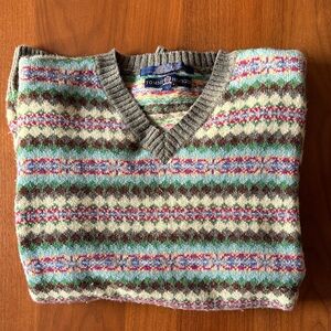 Vintage Tommy Hilfiger Men's Colorful Fair-isle V-Neck Sweater
